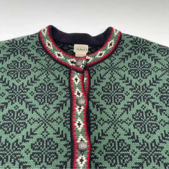 LL Bean Womens Vintage Fair Isle Cotton Nordic Cardigan Sweater Size Medium - Picture 6 of 14